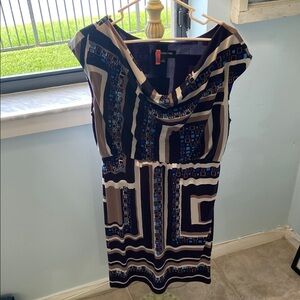 Jones New York Blue and Black Geometric Midi Dress